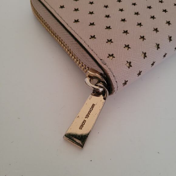 MICHAEL KORS Pink Star Leather Zip Around Wallet Large Clutch 8x4 Logo Classic - Picture 10 of 11